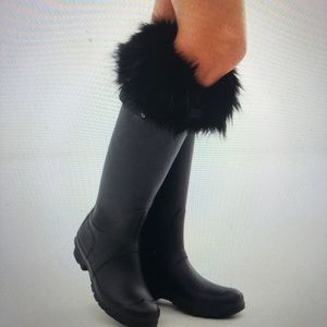 Hunter Faux Fur Cuff Tall Black Boot Sock size Large.